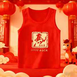 儿童纯棉红色背心马年中大童新年男童女童本命年冬季打底无袖拜年