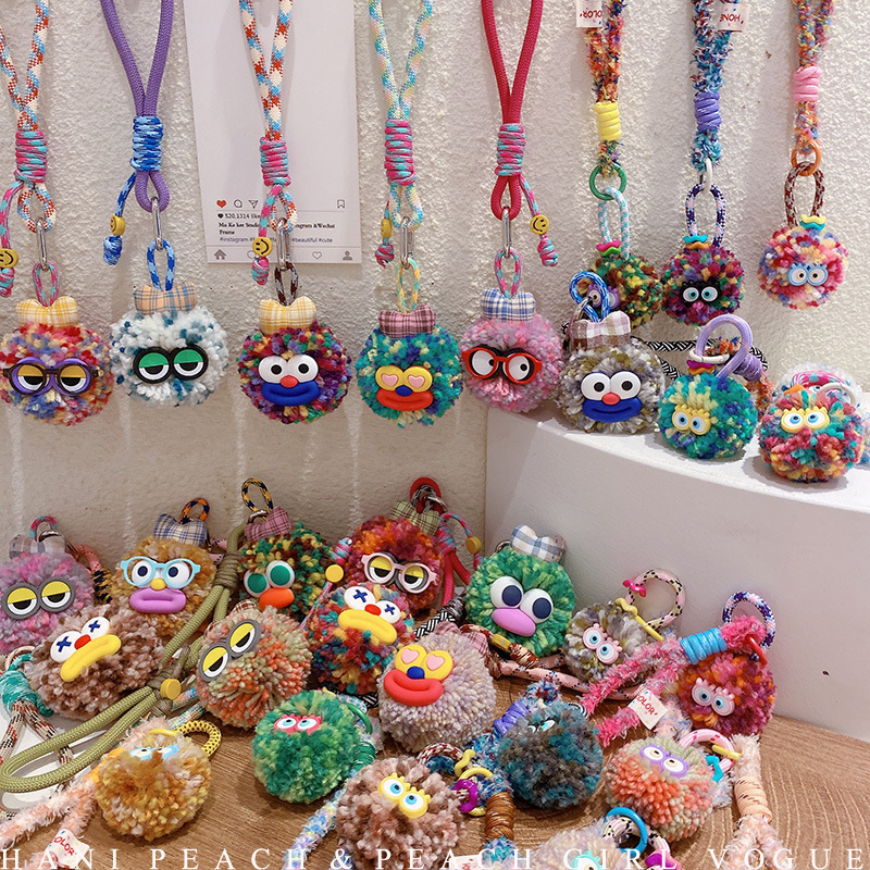 Hd928A06 Ball 1 Small Eyes Furry Cute Fur Ball Design Keychain Pendant Bag Pendant Mobile Phone Chain