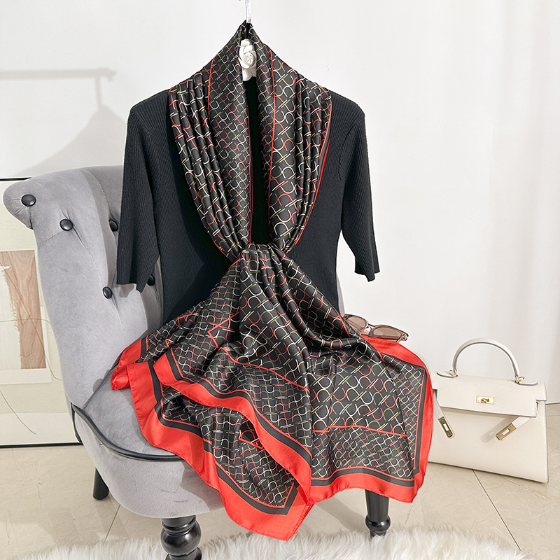 Pañuelo de seda estampado de temperamento elegante para mujer, protector solar de playa de alta gama, nueva bufanda de satén de seda, chal de habitación con aire acondicionado fino de verano