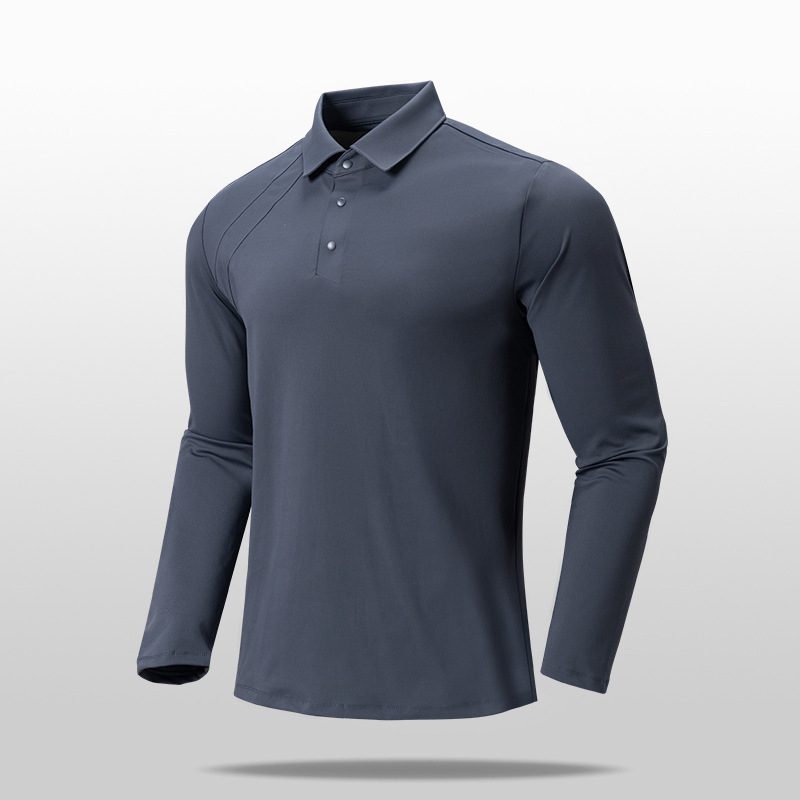 Light Luxury Spring New Long Sleeve Polo Shirt Men's Sports High Elastic All-match Casual Lapel Pullover Golf Base Shirt