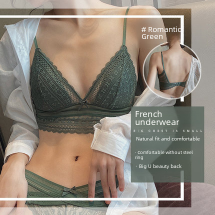Sexy lace beautiful back bra for women U-shaped large backless French triangle cup bra thin section no wire bra set