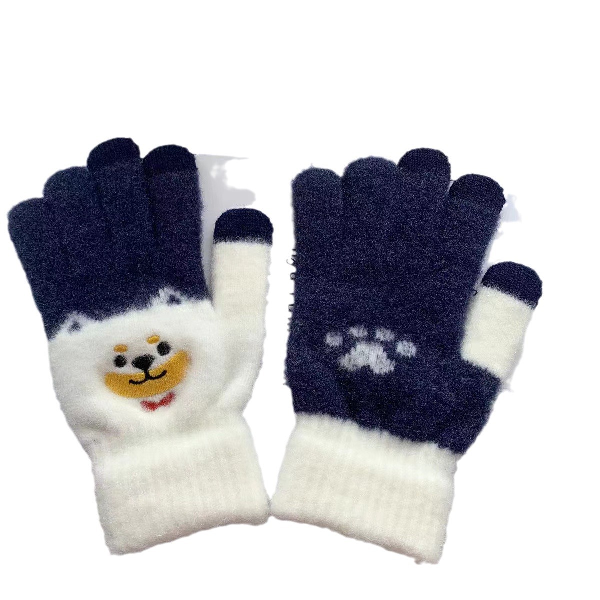 Nuevos guantes para niños grandes tejidos lindos perros bordados de invierno caliente de peluche pantalla táctil engrosado guantes de otoño y invierno