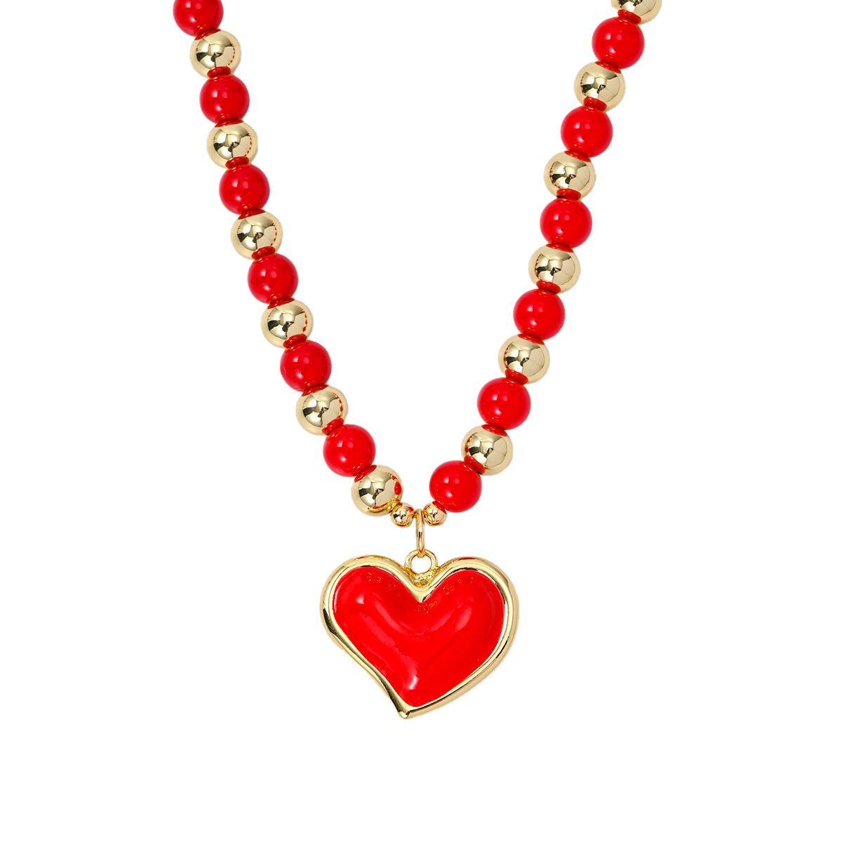 Holiday Occasion Copper Material Wholesale Jewelry Vacation Classic Style Heart Shape Copper Bracelets Necklace Beaded Chain