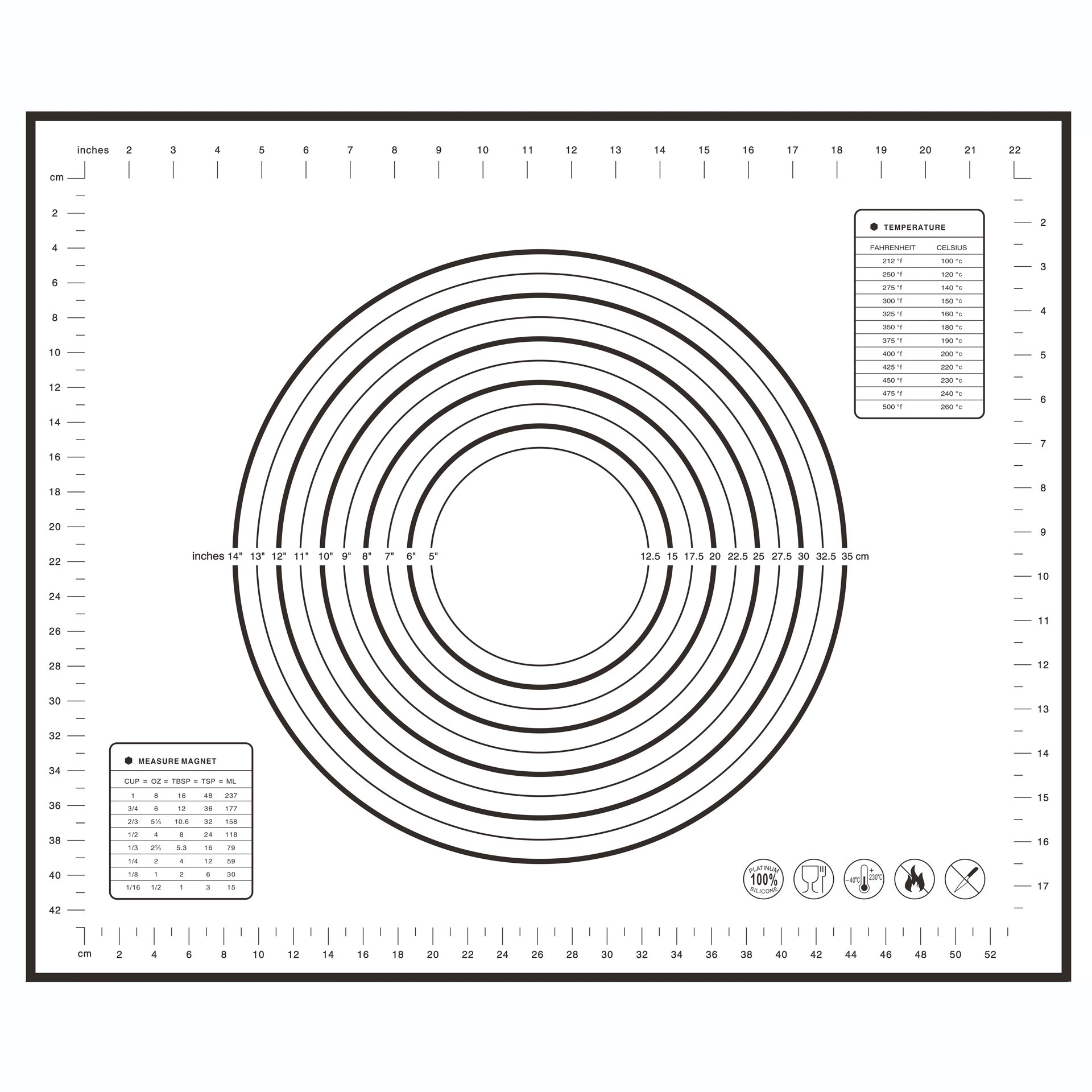 Silicone Kneading Pad, Baking/Rolling Cushion, Multiple Sizes 30×40–60×80 cm, 0.35 mm