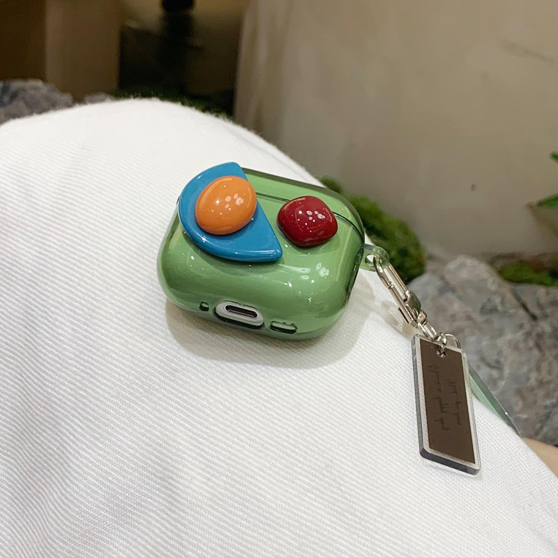 Joya tridimensional verde retro de nicho para Airpods nueva funda para auriculares Pro2 de 3/4 generación 1/2 generación pareja Pro