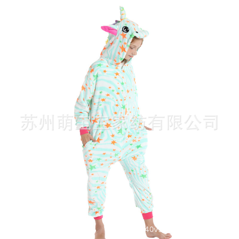 Otoño e Invierno franela de dibujos animados animal pijama de una pieza inodoro noche Gloria colorido Tianma pareja de padres e hijos homewear