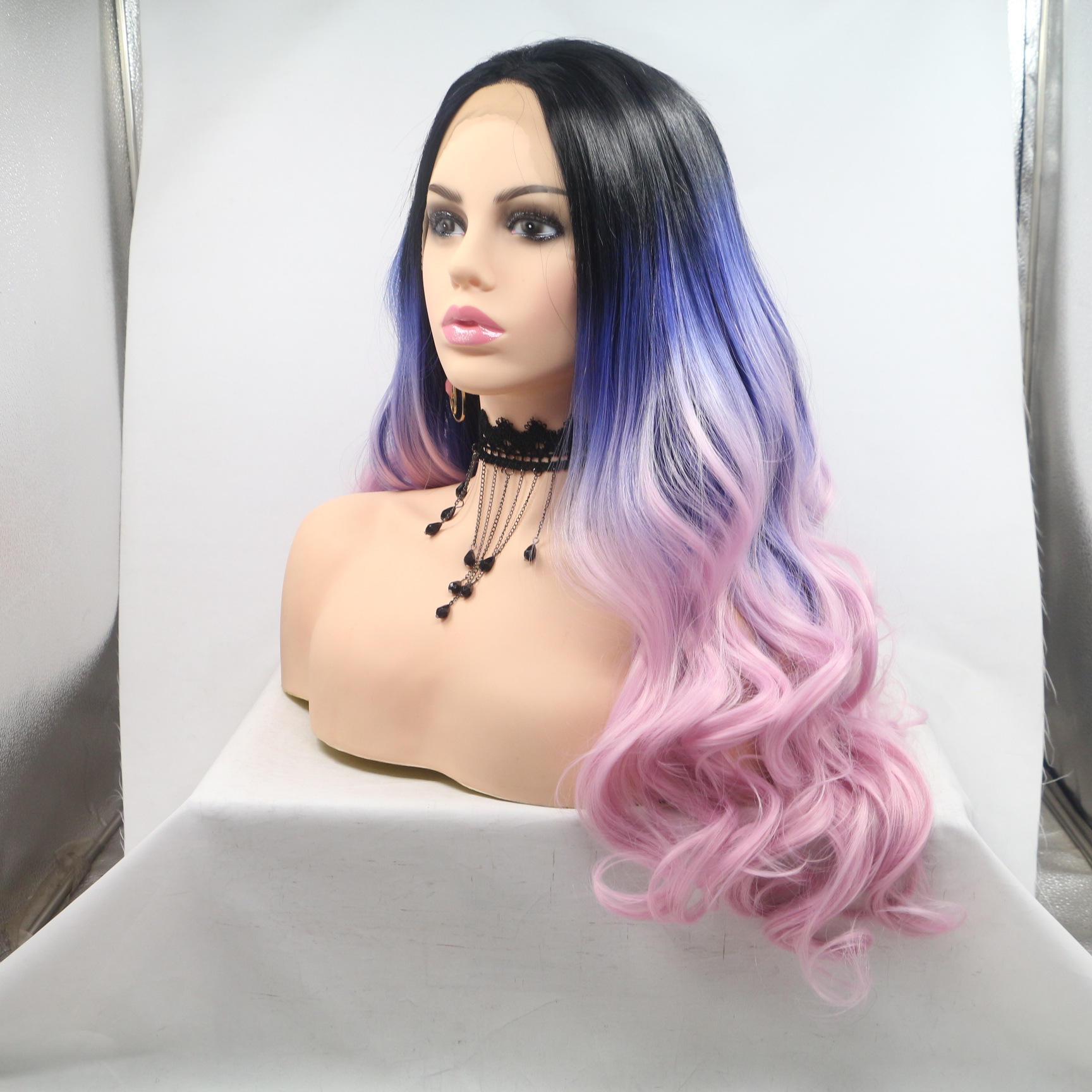 NEW LOOK 2021 Star-Sky frontal encaje de alta temperatura fibra química peluca teñida de color nuevo estilo europeo y americano