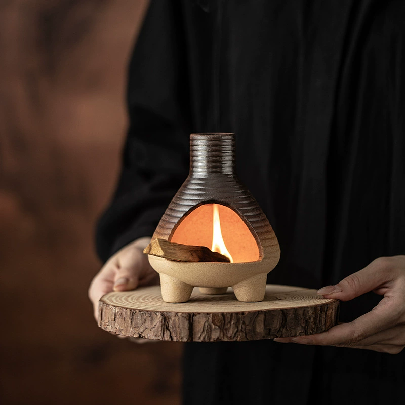 Small cannon ceramic aromatherapy fireplace sacred wood sage cedar living room tea table burning incense burner purifying atmosphere ornaments