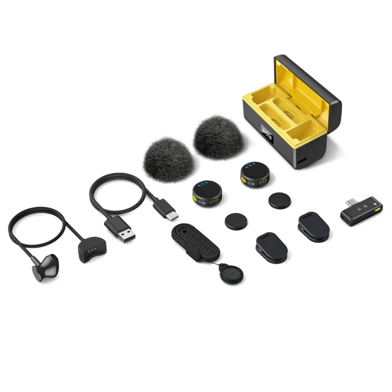 Black and yellow Type-C one to two standard + windproof hood *2 + monitoring + lanyard
