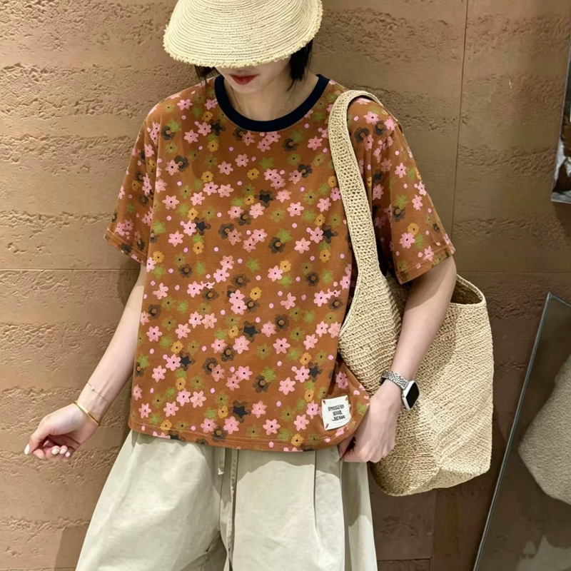 2026 Summer New Women's Round Neck Loose Casual Printed Short-Sleeved Pullover T-Shirt Trendy Top