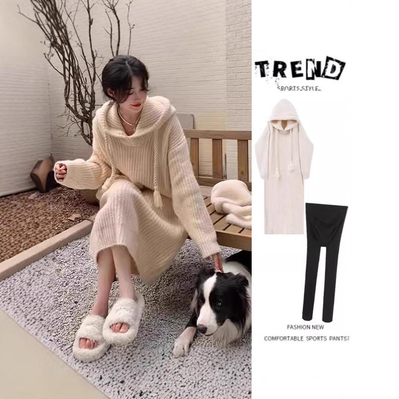 Pregnant women's winter suit 2024 new dress women's sweater coat autumn dress dress winter base shirt