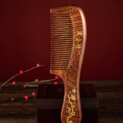 Black Gold Sandalwood Gilt Round Handle Solid Wood Long Handle Household Comb Mother's Day Gift Hot Sale on Kuaishou