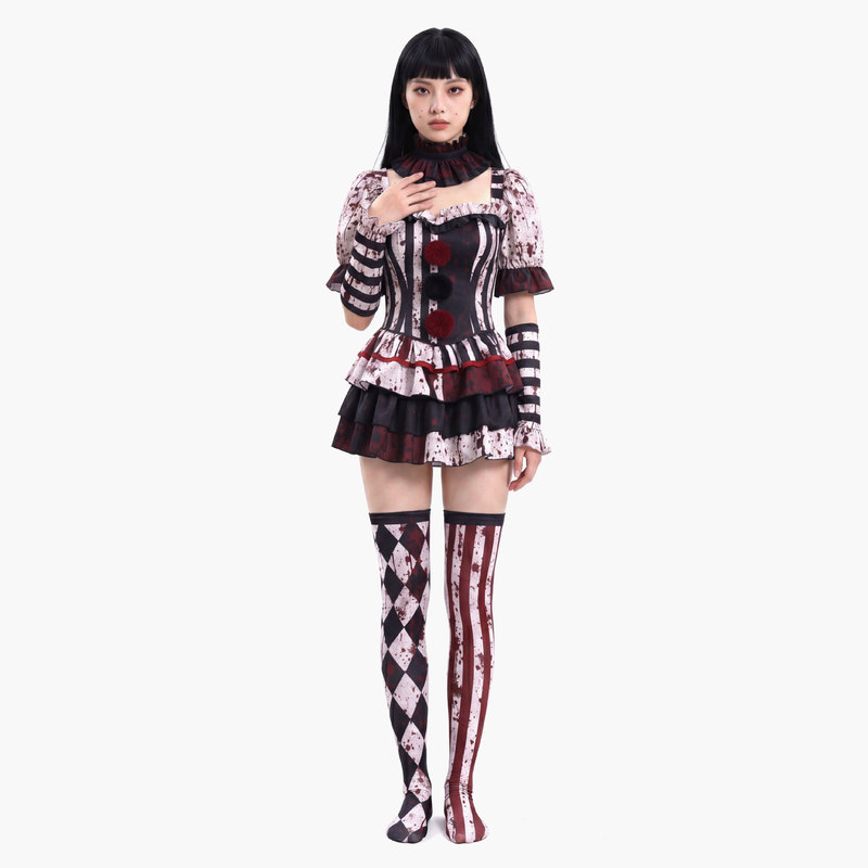 Halloween Cos Costume, Soul-Breaking Clown Costume, Floral Dress, Clown Return to Life, Soul-Breaking Clown Party Outfit
