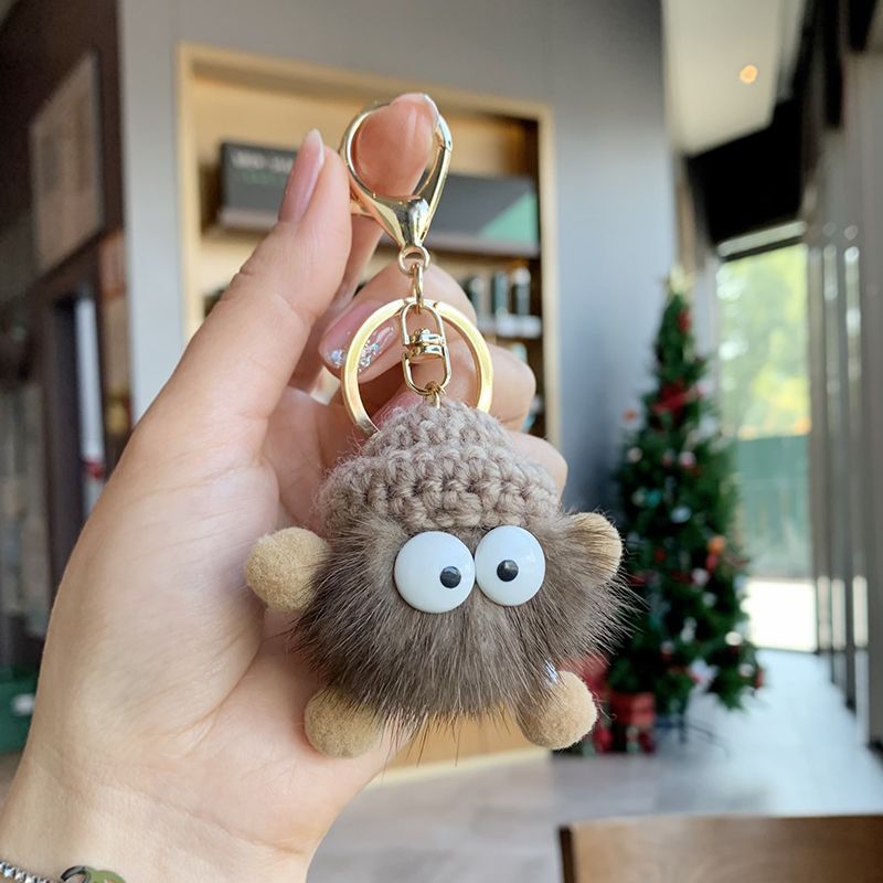 Alta calidad mince pelo bola de carbón coche llavero colgante mujer exquisita sensación alta bolso mochila colgante llavero