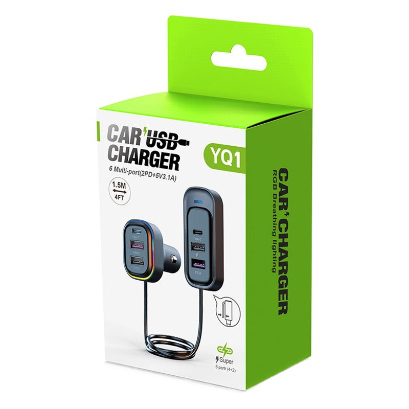Cargador USB para coche nuevo Carga súper rápida multifunción 66W Cargador de teléfono móvil con cable poroso trasero image 1