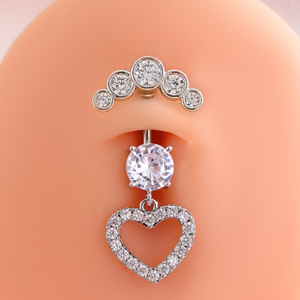 Zircon Belly Button Ring With Flower Heart And Butterfly Design_voghion.com