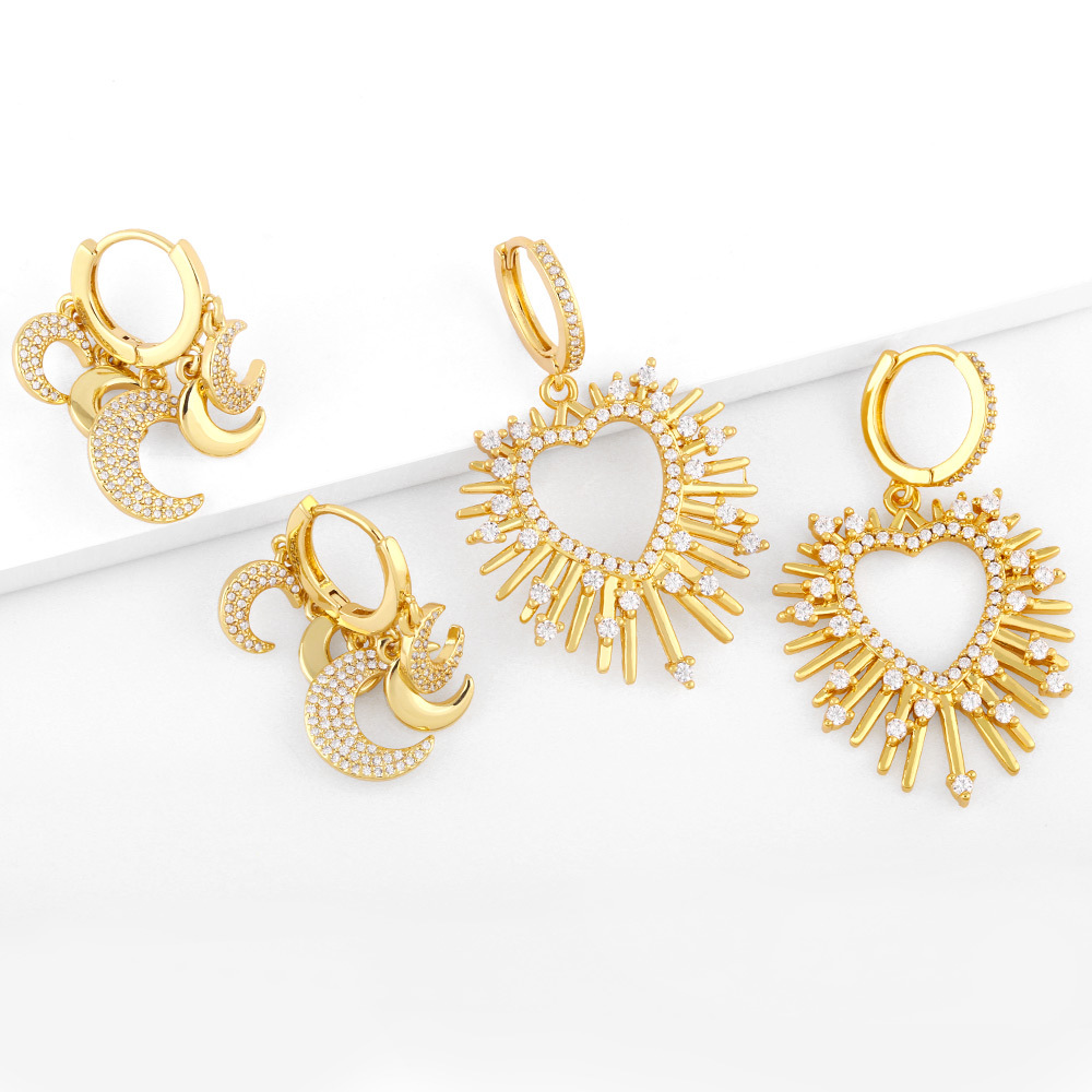 fashion hollow heart-shaped earrings creative moon copper drop earrings