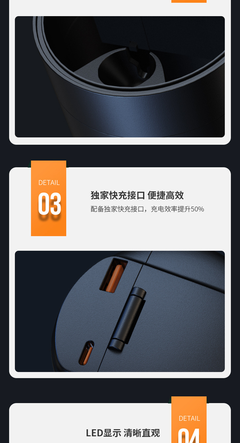 Car Ashtray with Led Light Display Multi-Function Fast Charging Car Anti-Dust Fly High-End Car Supplies