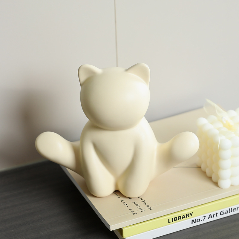 Decoración de cerámica de gato creativo de estilo crema moderno, mueble de vino de sala de estar, decoración de mueble de TV, decoración de porche de escritorio