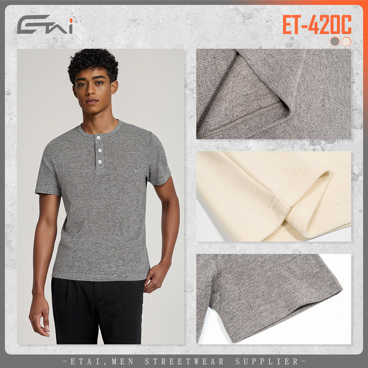 ETAI ropa de hombre verano henry manga corta marca de moda para hombres casual de alta calidad camiseta delgada modelo base
