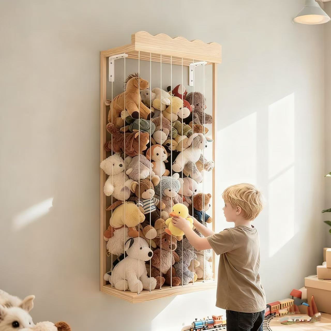 New Wooden Wall-Mounted Plush Toy Storage Rack Children's Room Hanging Animal Doll Filling Organizer Rack