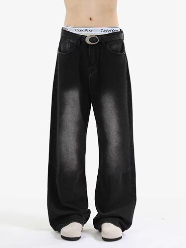 Fanx American high street vibe washed jeans for men and women's loose straight cleanfit casual pants trend