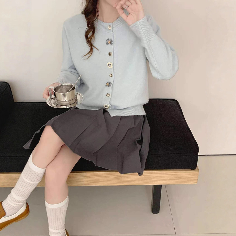 小众设计感秋季女装上衣休闲百搭外搭针织开衫蝴蝶结毛衣外套女秋|undefined