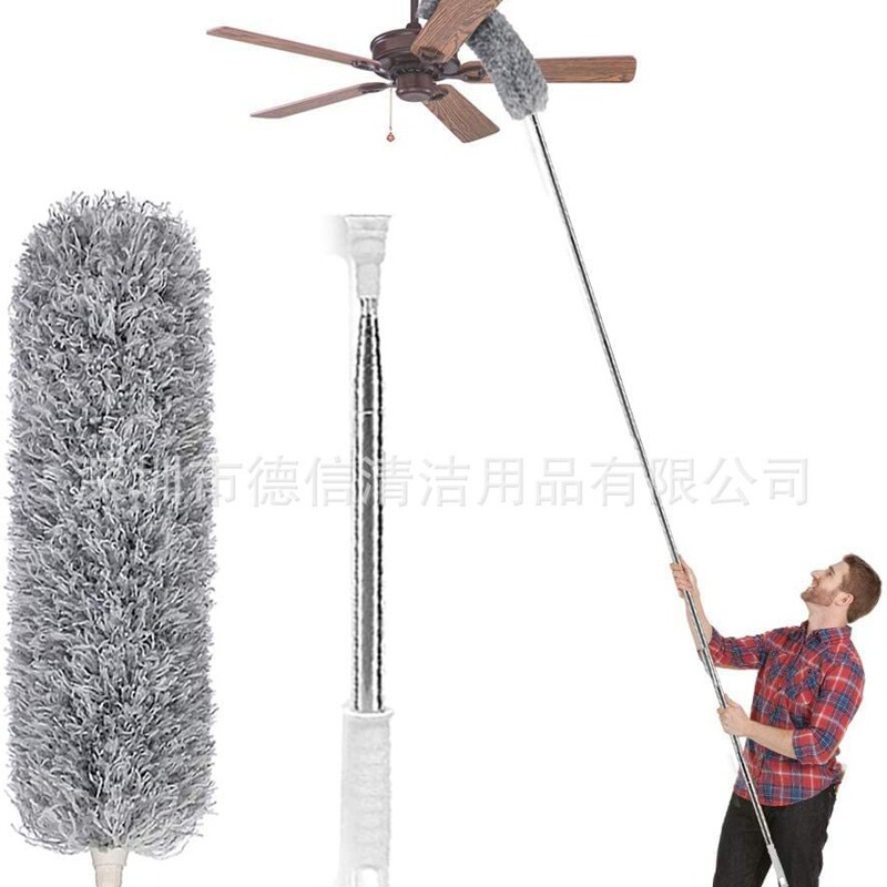 Cross-border dedicated ceiling fan duster with extension rod spider web and corner brush for cleaning stainless steel telescopic rod Cross-border dedicated ceiling fan duster with extension rod spider web and corner brush for cleaning stainless steel telescopic rod