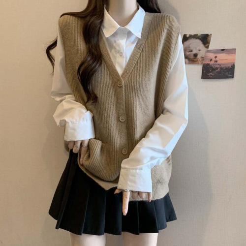 Chic Youthful V-Neck Knit Vest Outerwear for Women Autumn/Winter Plus Size Fat Sister Versatile Elegant Slimming Solid Color Top