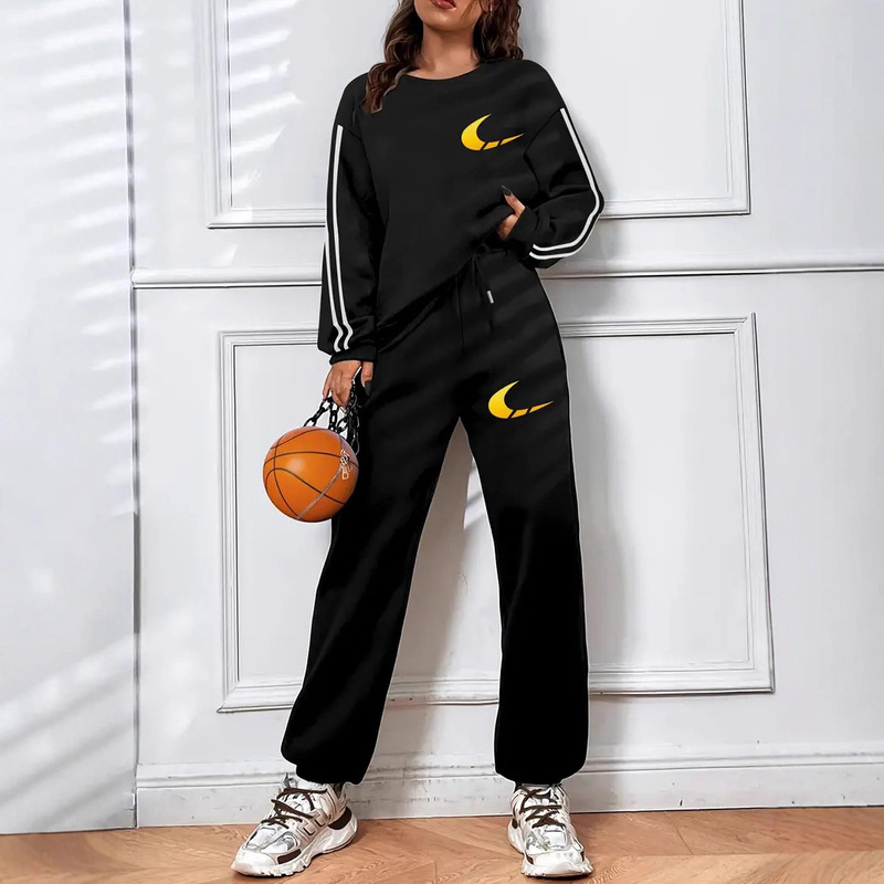 Cross-Border 2025 Women's Letter Print Thickened Jogger Suit Casual Versatile Two-Piece Set 9019 Print