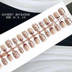 跳片法式豹紋穿戴甲美甲片30片小紅書手工甲甲片可拆卸