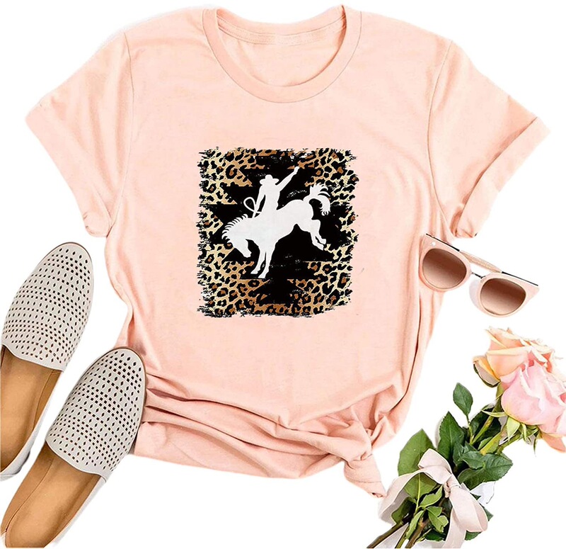 In Stock Amazon Lorsu Women's Western Cowboy Horse Pattern T-Shirt Vintage Cactus Buffalo Leopard Print T-Shirt