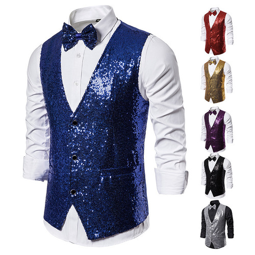Men's stage performance vest with sequins, photography studio host, singer, emcee vest