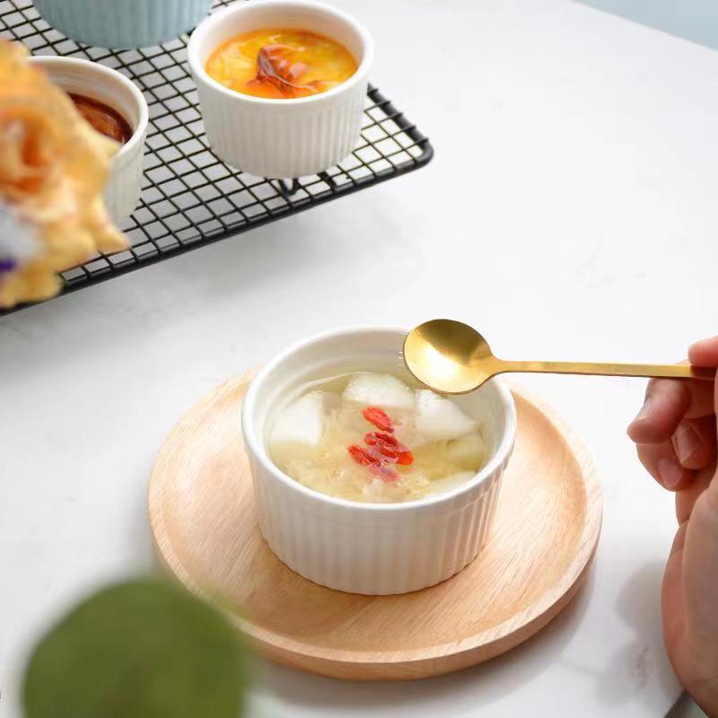 Cuenco de cerámica a rayas - Cuenco para repostería doméstica Cuenco para postres Taza para pasteles - Cuenco resistente al calor para repostería Cesta de mimbre