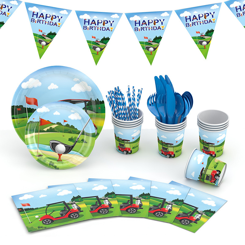 Amazon Golf deportes fiesta de cumpleaños decoración tema bandeja de papel desechable taza de papel atmósfera suministros de diseño