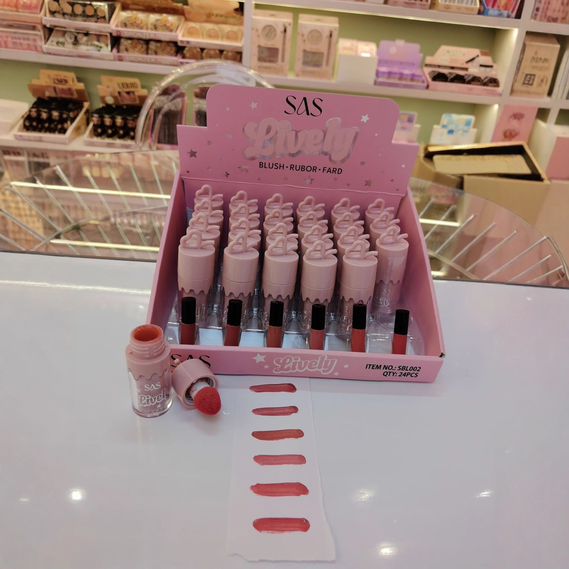 (caja de exhibición) caja de exhibición transfronteriza 6 colores blush lipstick 2 - en - 1 SBL002
