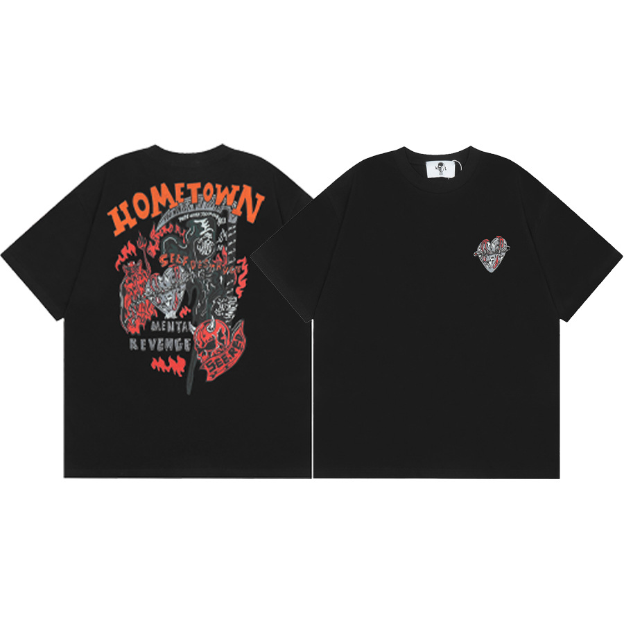 American WARREN LOTAS marca compartida con estampado de personaje de calavera masculina suelta cuello redondo camiseta de manga corta marca de moda