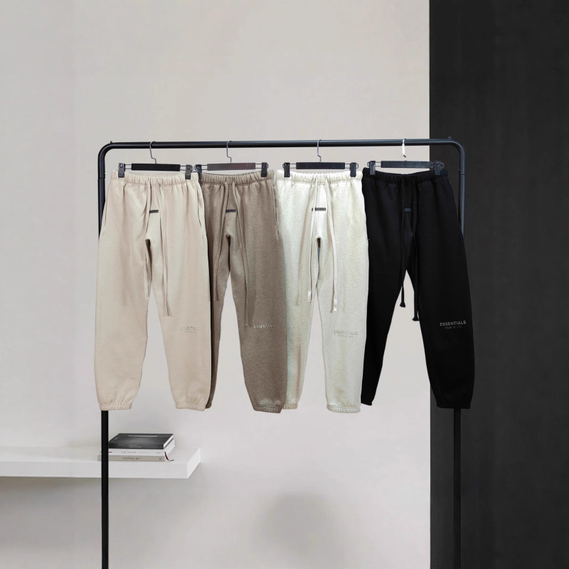 Autumn and Winter Ess New Fleece Casual Pants High Street American Loose Versatile Metallic Texture Letter Print Sweatpants for Men