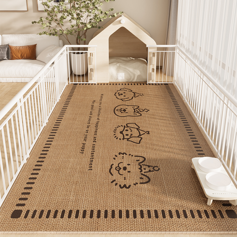 Imitation linen pet mat, water-absorbent and dirt-resistant, suitable for dogs, cat dining mat, fence carpet, non-slip dog cage mat