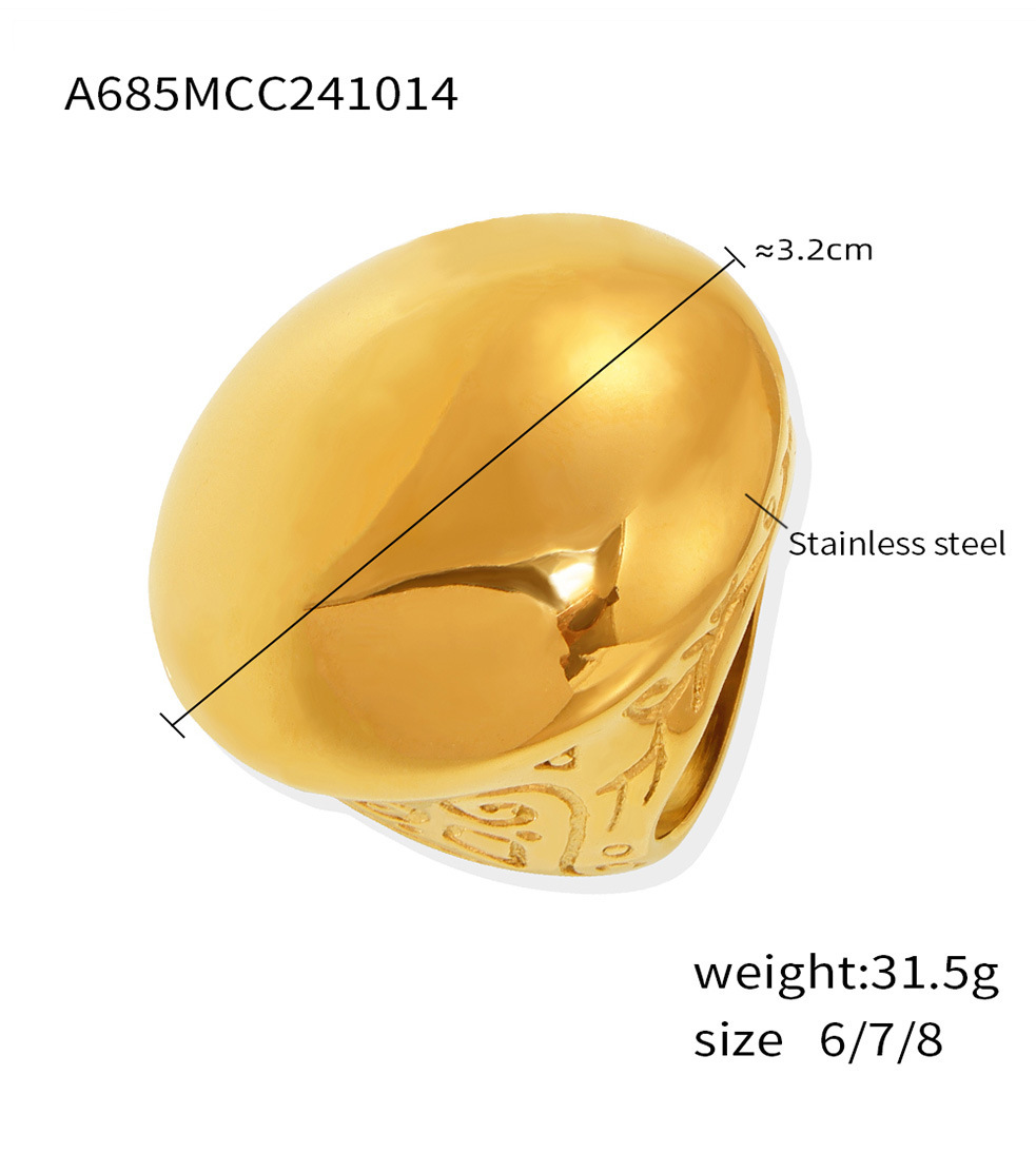 Mysterious Jewelry High Texture Large Light Face Roman Pattern Digital Casting Ring Women's Stainless Steel PVD Plated_voghion.com