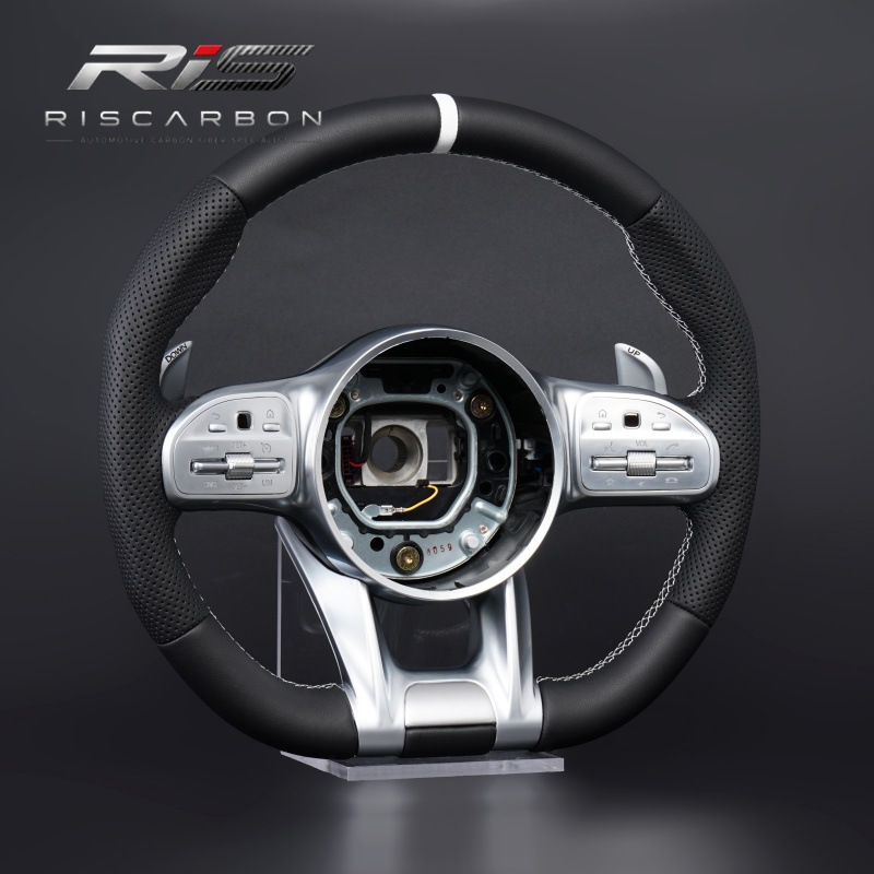Compatible with Mercedes-Benz white label full leather black silver button steering wheel W204 W205 W207 W211 W213 W221