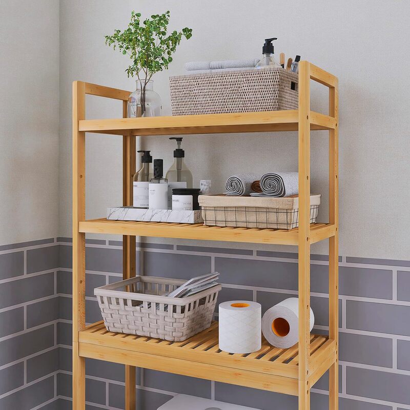 Bamboo Bathroom Storage Rack Toilet Washing Machine Storage Rack Floor Toilet Shelf Adjustable Space-saving Cross-border