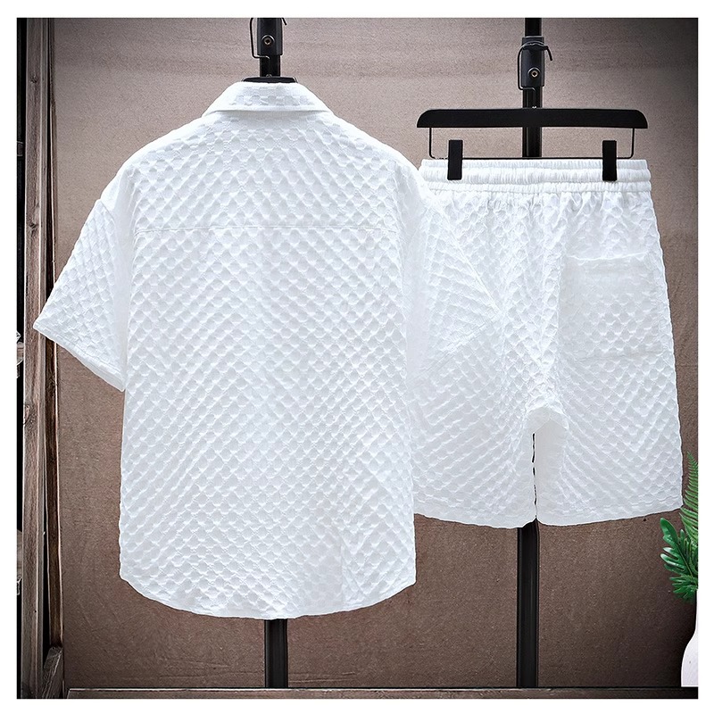 Summer Simple Suit for Men, Handsome and Fashionable Short-Sleeved Shirt and Shorts, a Set of Plaid Thin Sports and Leisure Two-Piece Set