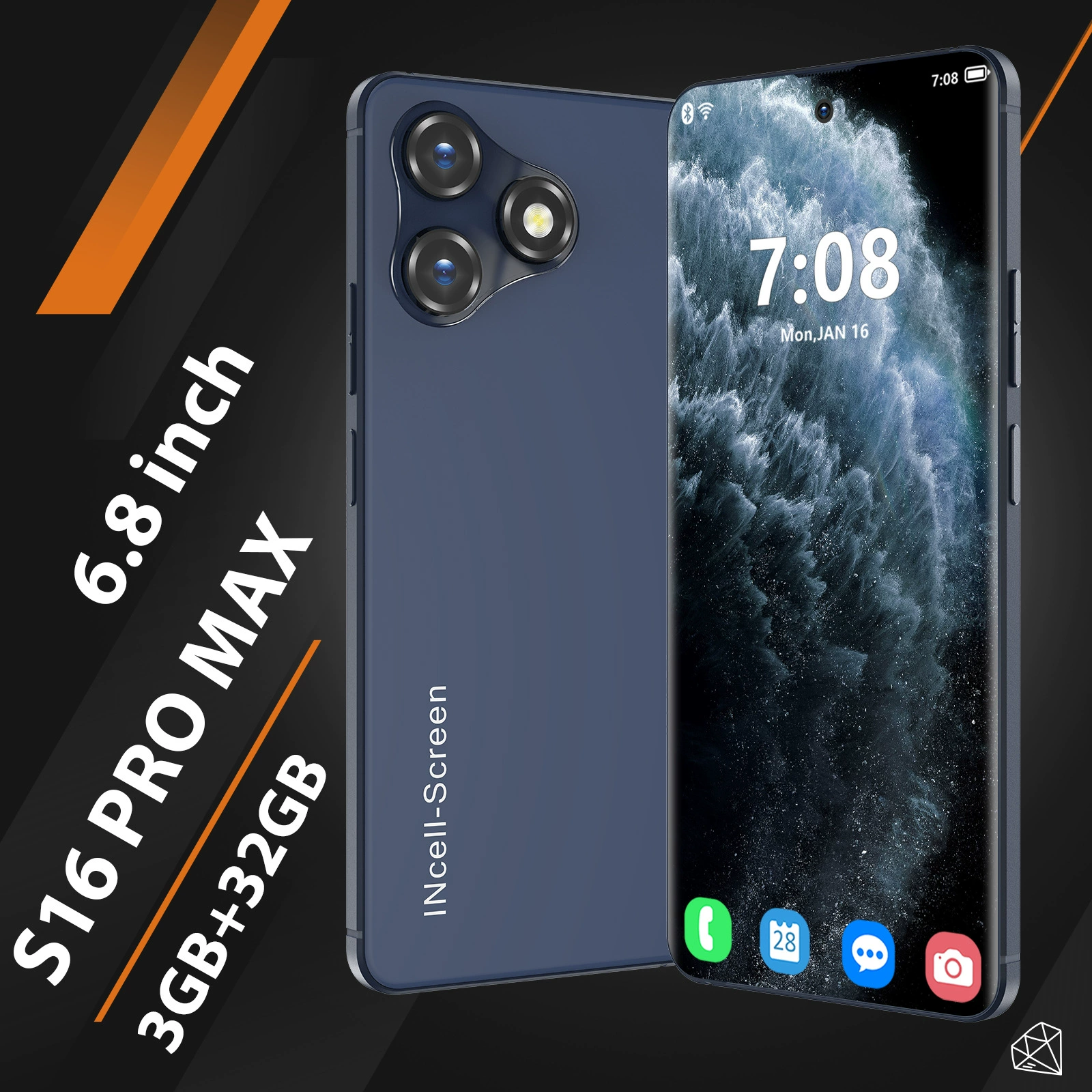 (Граница торговли), мобильный телефон, S16, 16 pro max, 4G, 32, 6.8 дюйма, Android 8.1