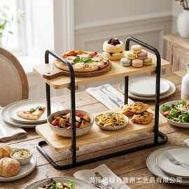 木质双层蛋糕展示架甜品托盘家用派对点心零食置物架水杯调料罐架