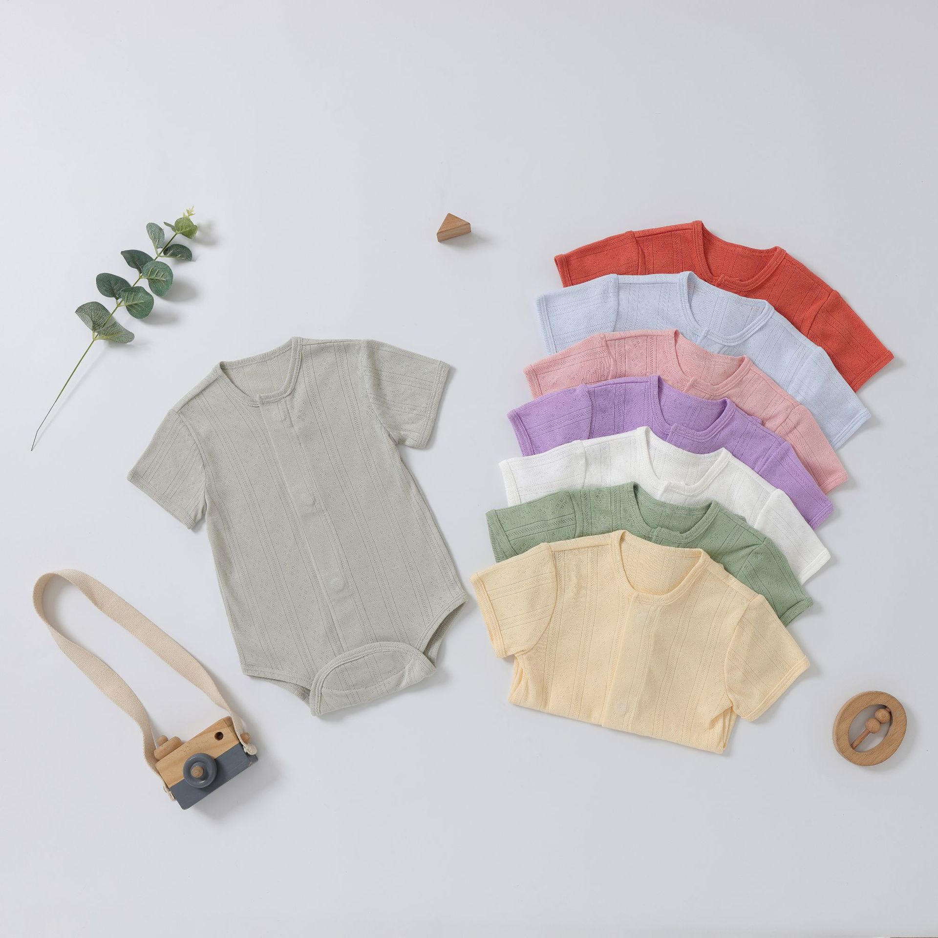 2026 New Magnetic Buckle Jumpsuit Open Front Baby Clothes Category a Summer Easy to Put on and Take Off Crawling Clothes Basic Style