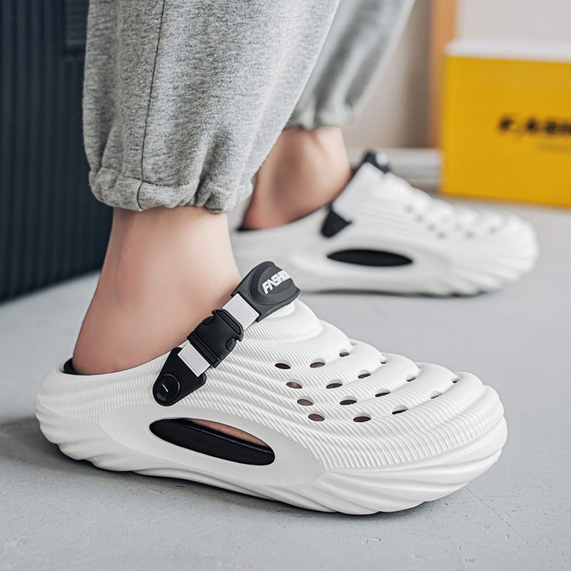 Dép lỗ nam kiểu Crocs mùa hè chống trượt, mũi tròn bảo vệ, đi biển và lái xe — Trắng, màu xanh nhạt, đen