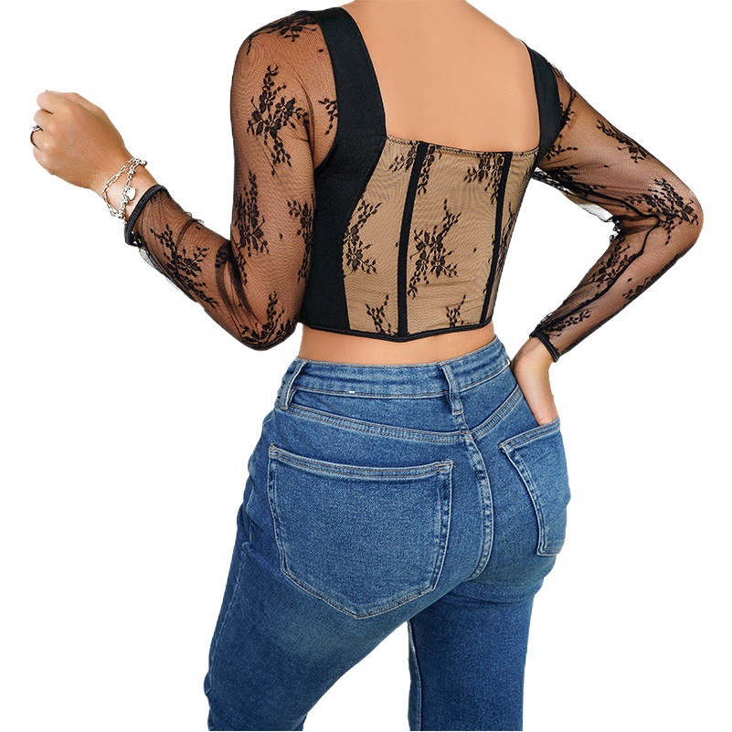 Top de diseño europeo y americano, estilo corsé con botones frontales, moldeador de cintura, sexy, con encaje y cuello cuadrado, para usar como ropa interior o exterior.