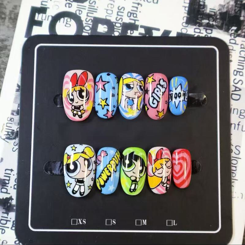 American cartoon Powerpuff Girls personalized sweet and cool style fake nail patches wholesale from cross-border factory American cartoon Powerpuff Girls personalized sweet and cool style fake nail patches wholesale from cross-border factory