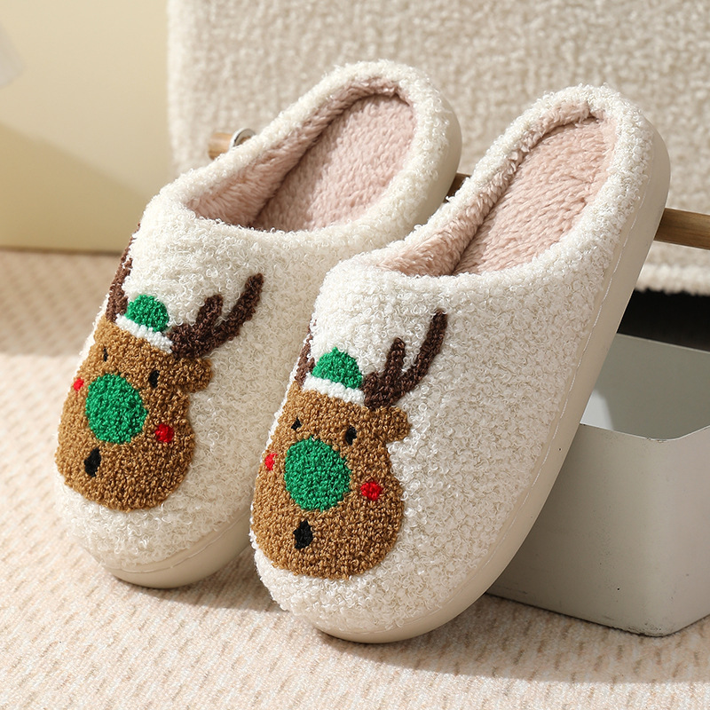 Zapatillas populares de algodón para mujer, pantuflas de algodón cálidas de felpa para invierno, Navidad y Halloween, para interior y hogar